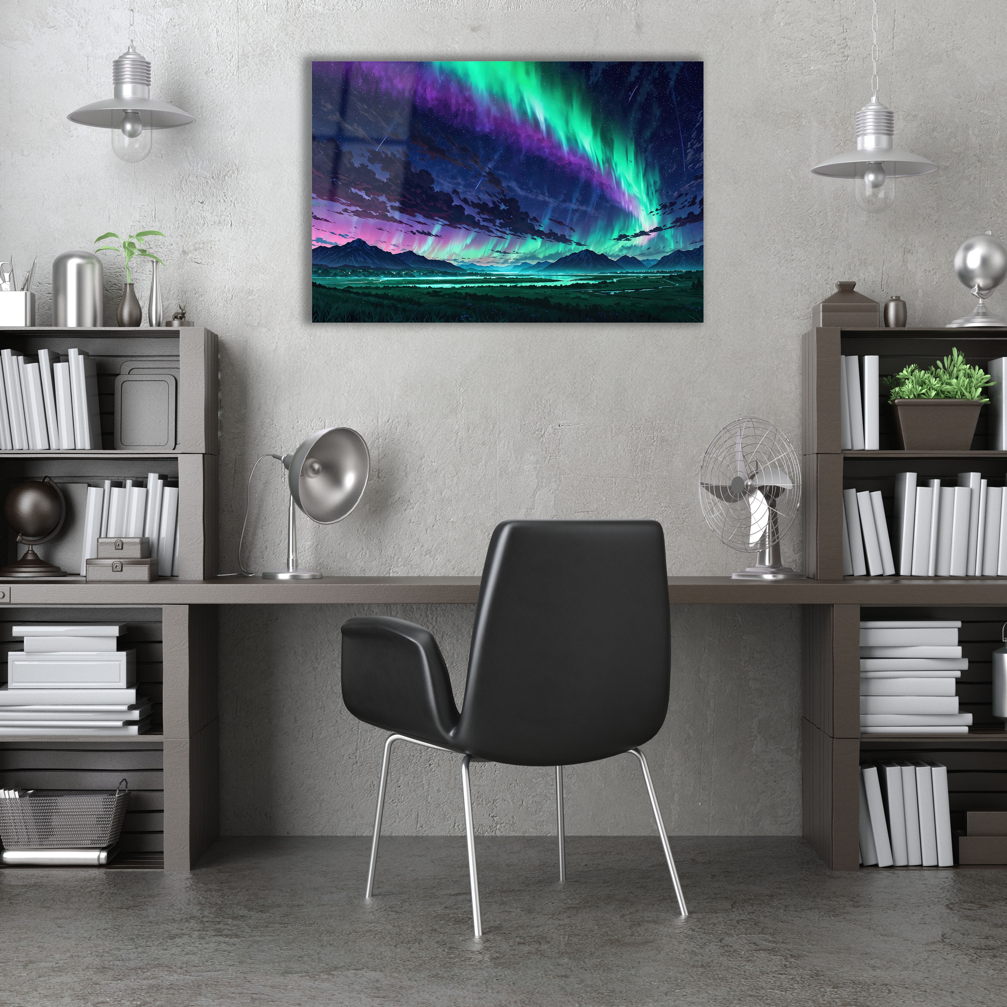 Kuzey Işıkları Dijital Sanat Cam Tablo